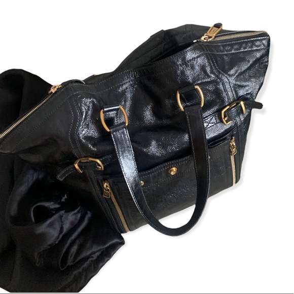 YSL Black Patent Leather Downtown Shoulder Tote Bag - Vintage Luxury - Picture 3 of 16